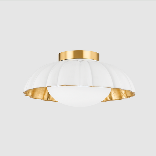 Elegant Scalloped Flush Mount Ceiling Light - White & Gold