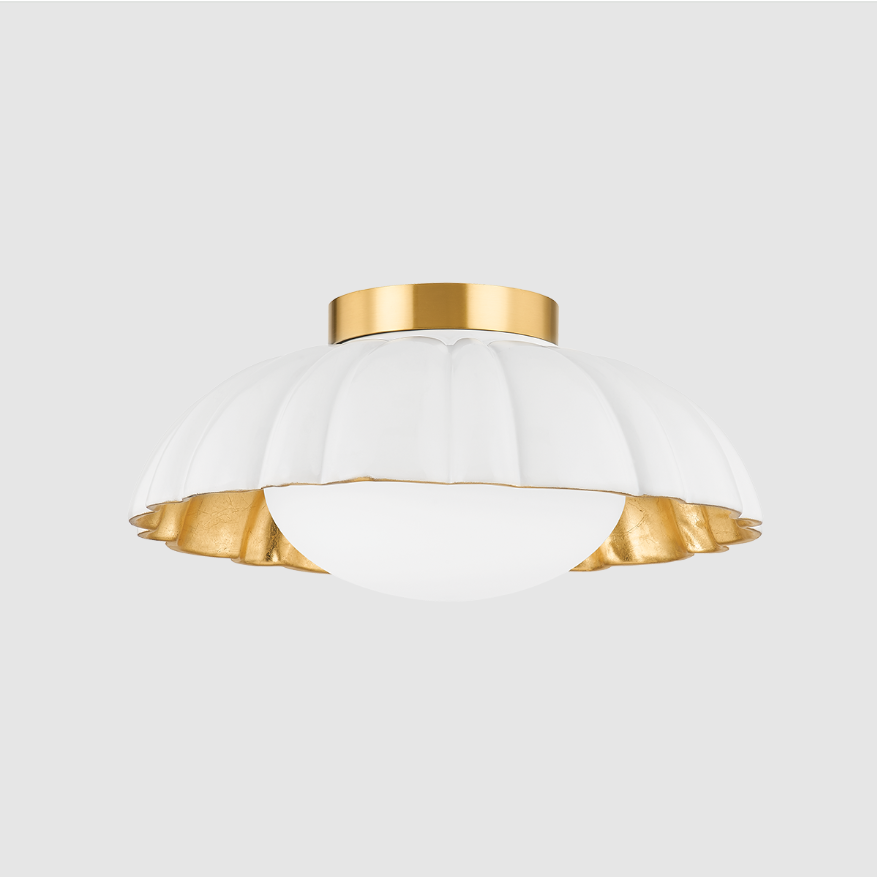 Elegant Scalloped Flush Mount Ceiling Light - White & Gold