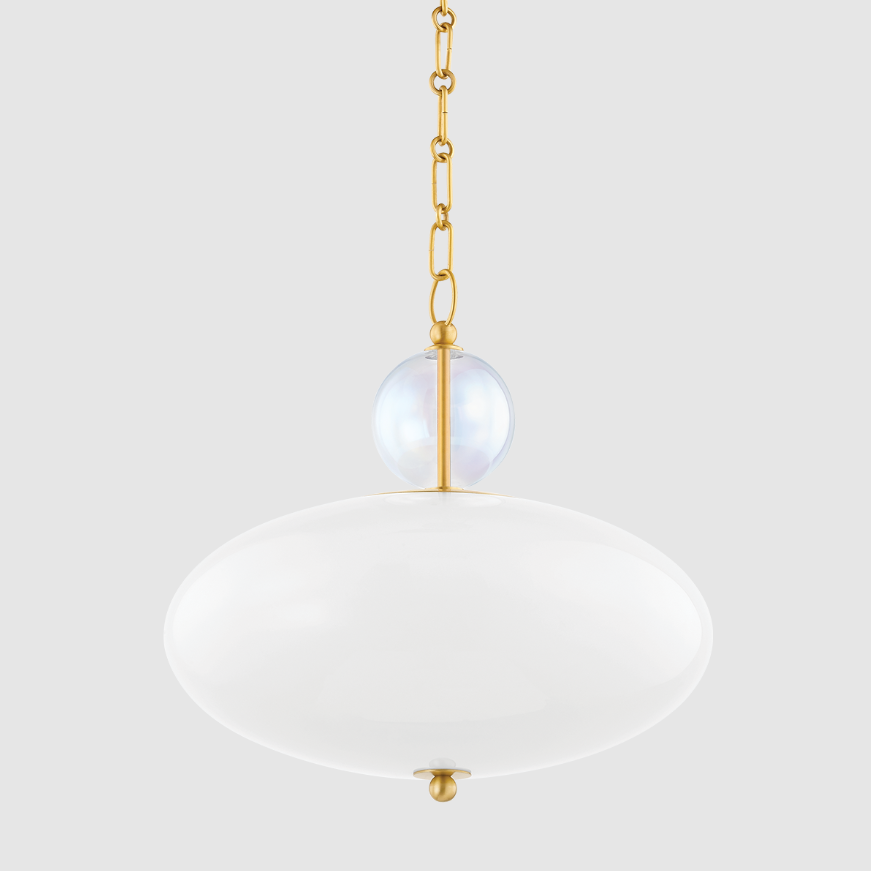 Modern Pendant Light - Opal Glass Shade & Iridescent Accent