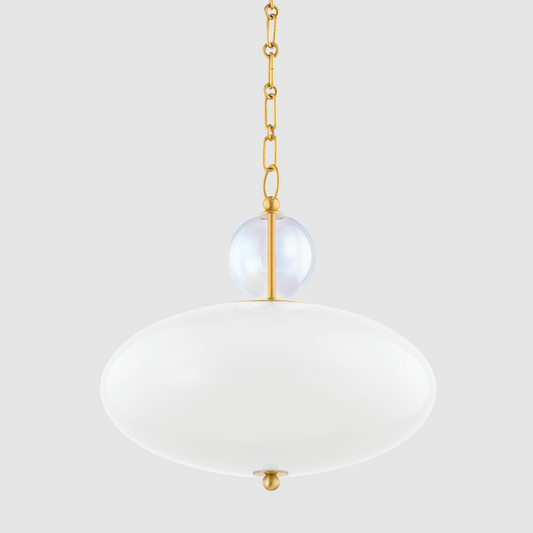 Modern Pendant Light - Opal Glass Shade & Iridescent Accent